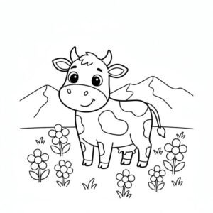 tô màu con bò đáng yêu nét đậm