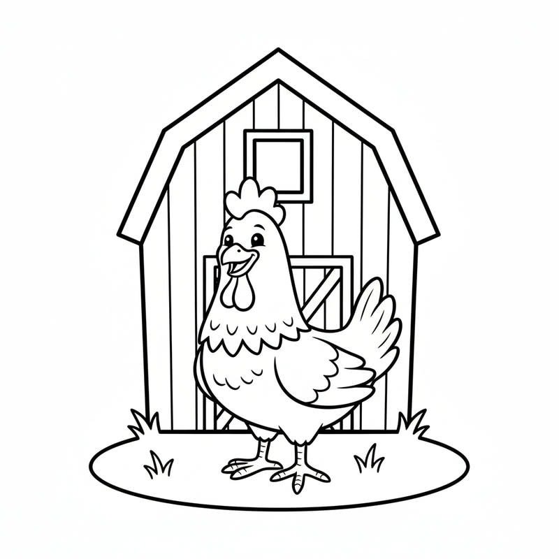 tô màu con gà mái đứng trước trang trại