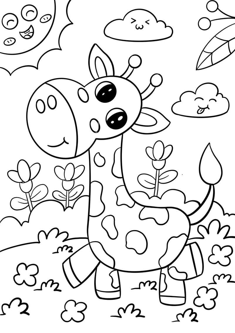 tô màu hươu cao cổ thiên nhiên xanh