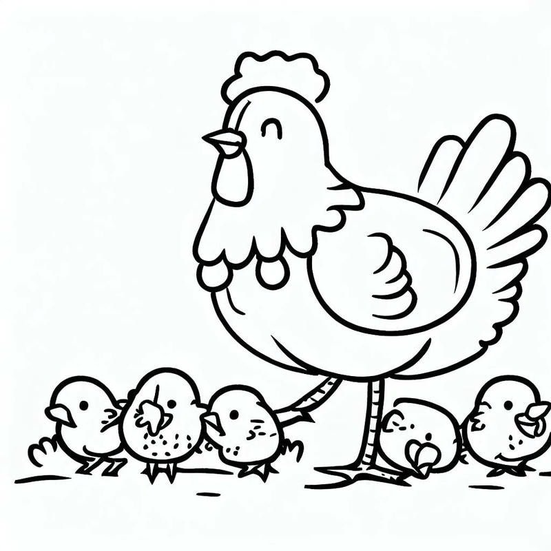 tranh con gà mái cùng đàn gà con dễ tô