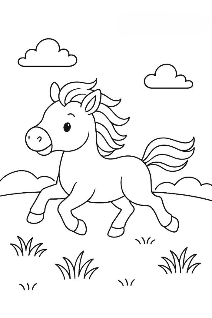 tranh đen trắng chú ngựa cho bé luyện tay