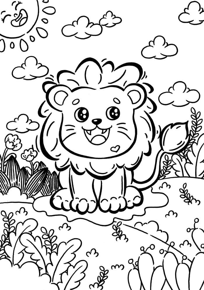 tranh đen trắng sư tử nét to dễ tô