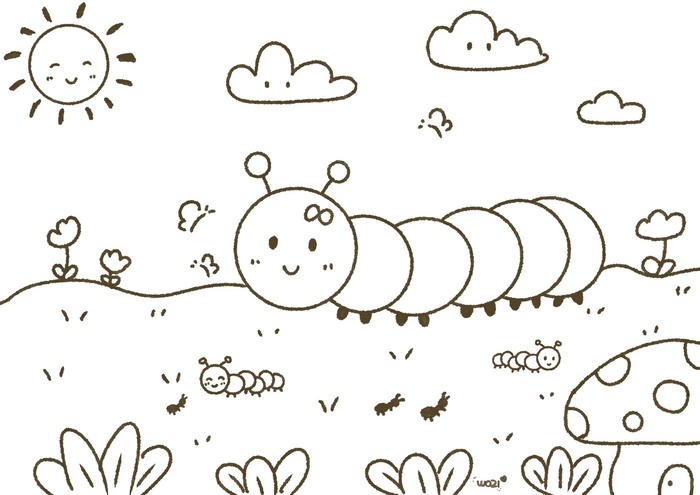 tranh đường viền chú sâu đáng yêu cho bé tập tô