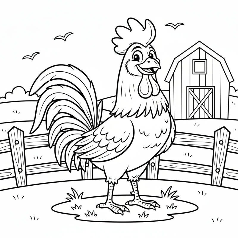 tranh gà trống đen trắng dành cho bé