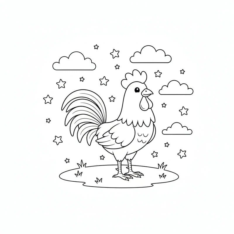 tranh gà trống gáy sáng giữa sân nhỏ