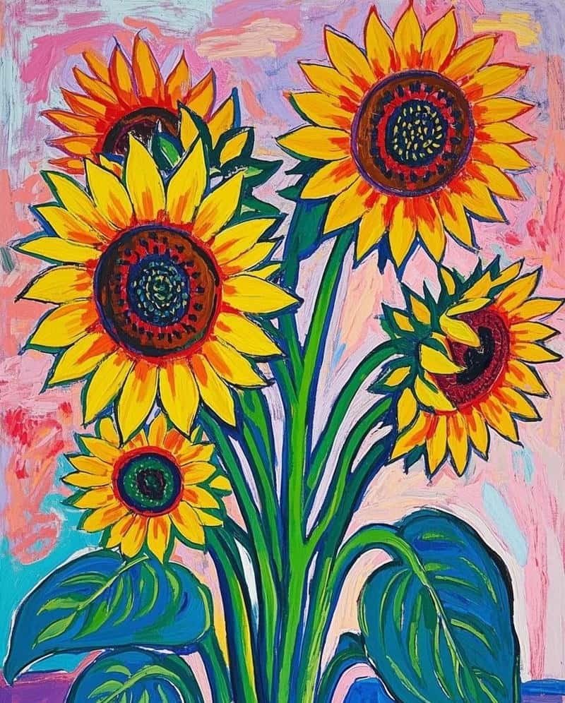 tranh hoa hướng dương màu sắc hài hòa