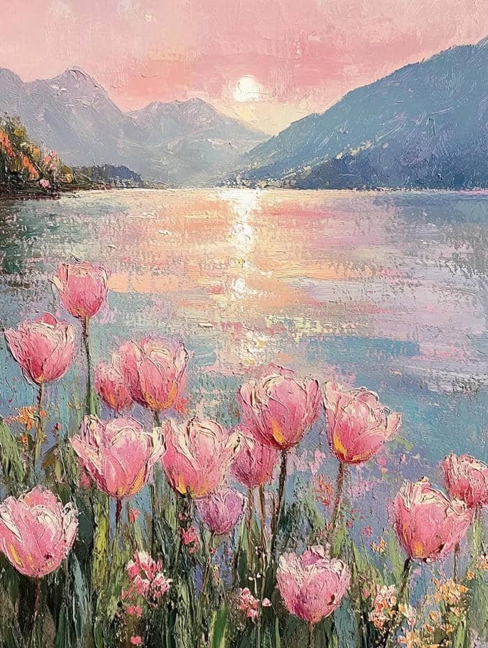 tranh hoa tulip cho người mệnh Kim