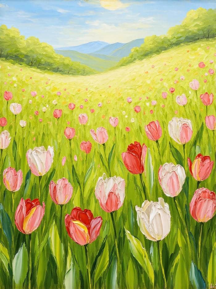 tranh hoa tulip phòng ngủ dễ thương