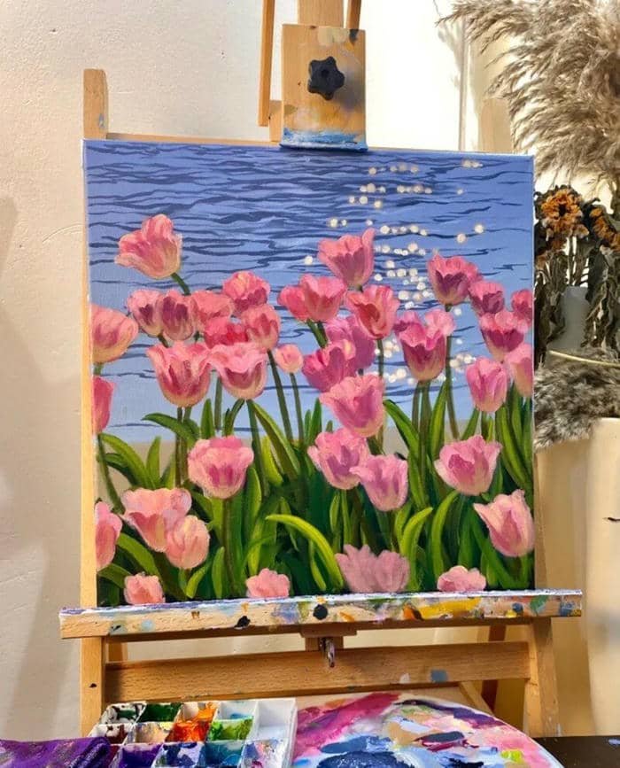 tranh hoa tulip trang trí không gian