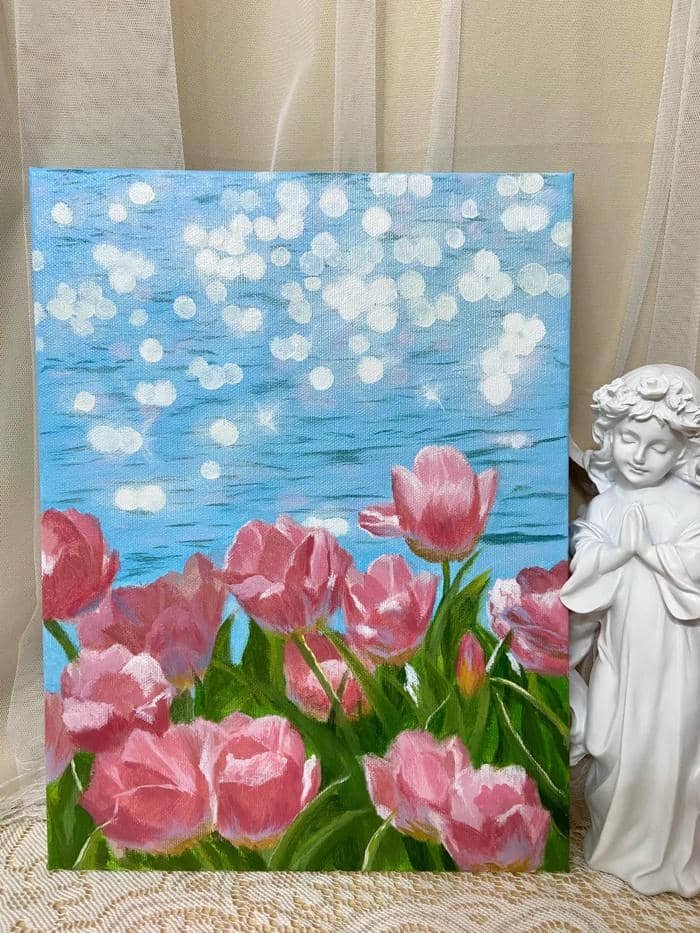 tranh hoa tulip trang trí phòng bếp