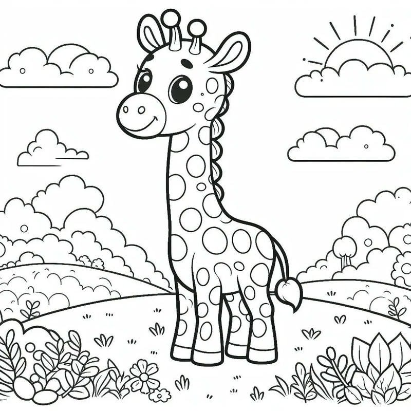 tranh hươu cao cổ đơn giản dễ tô màu