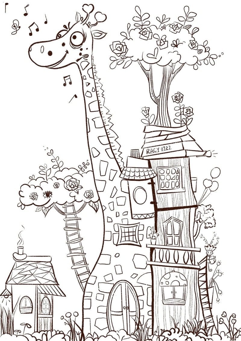 tranh hươu cao cổ tô màu siêu dễ