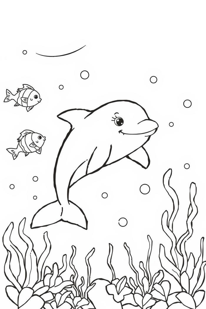 tranh line cá heo nét to rõ ràng