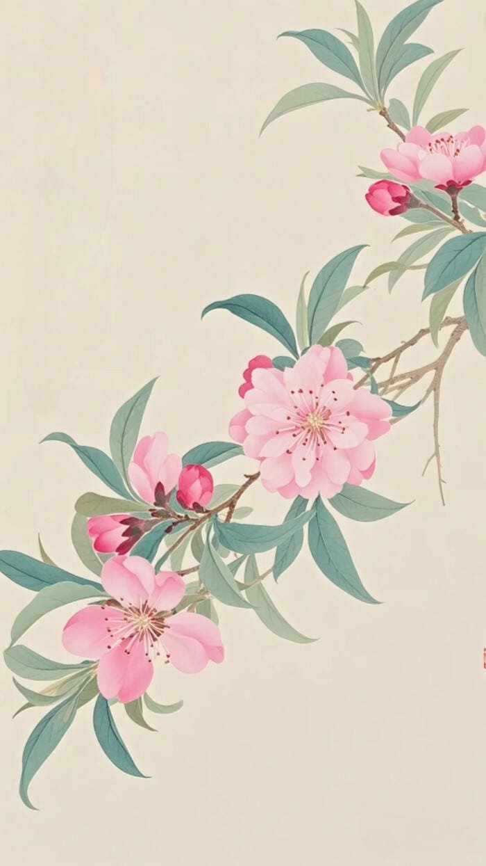 tranh sơn dầu hoa đào phong cách cổ điển