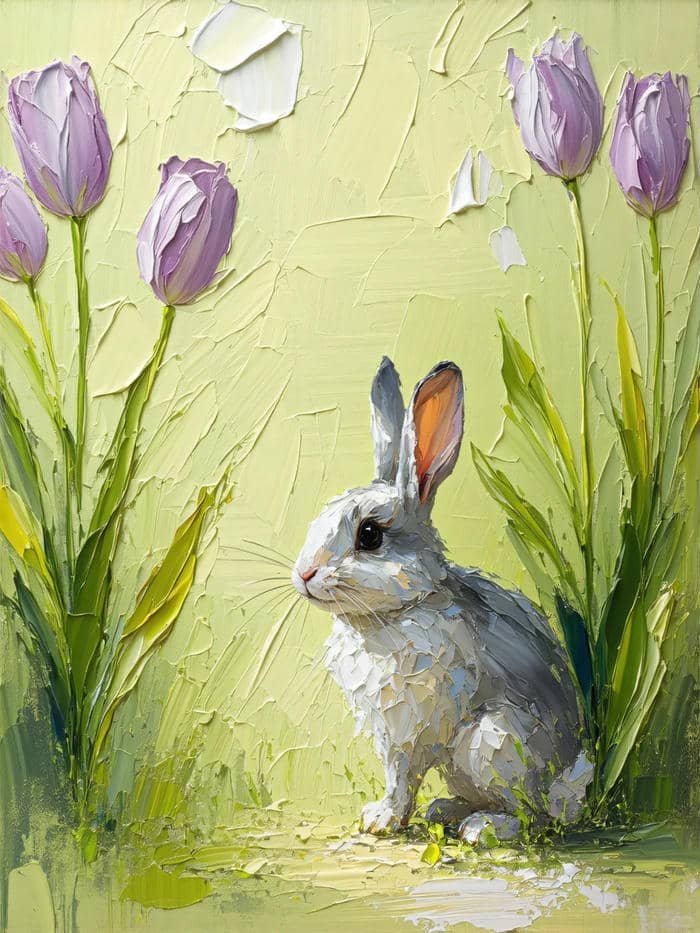 tranh sơn dầu hoa tulip phòng ngủ