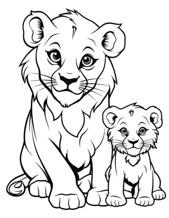 tranh sư tử con chơi đùa cùng mẹ trên đồng cỏ