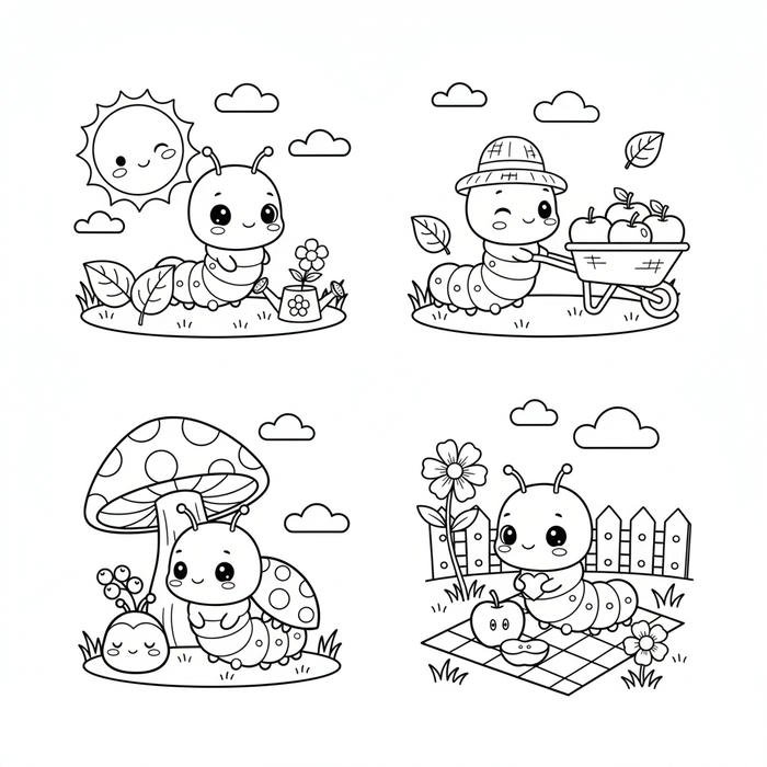 tranh tập tô con sâu tròn trịa siêu dễ thương