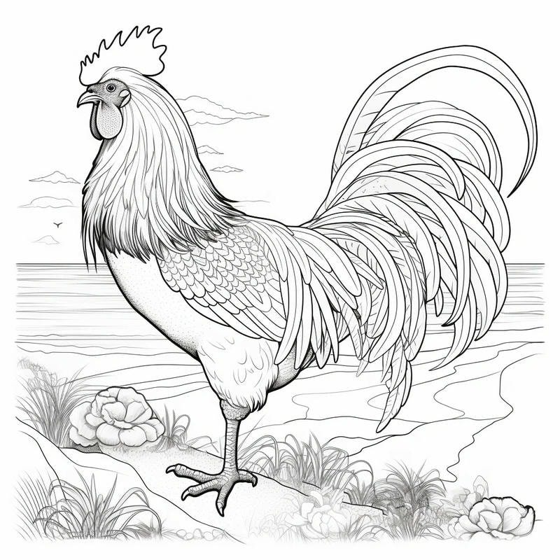 tranh tô gà trống nét lớn dễ in