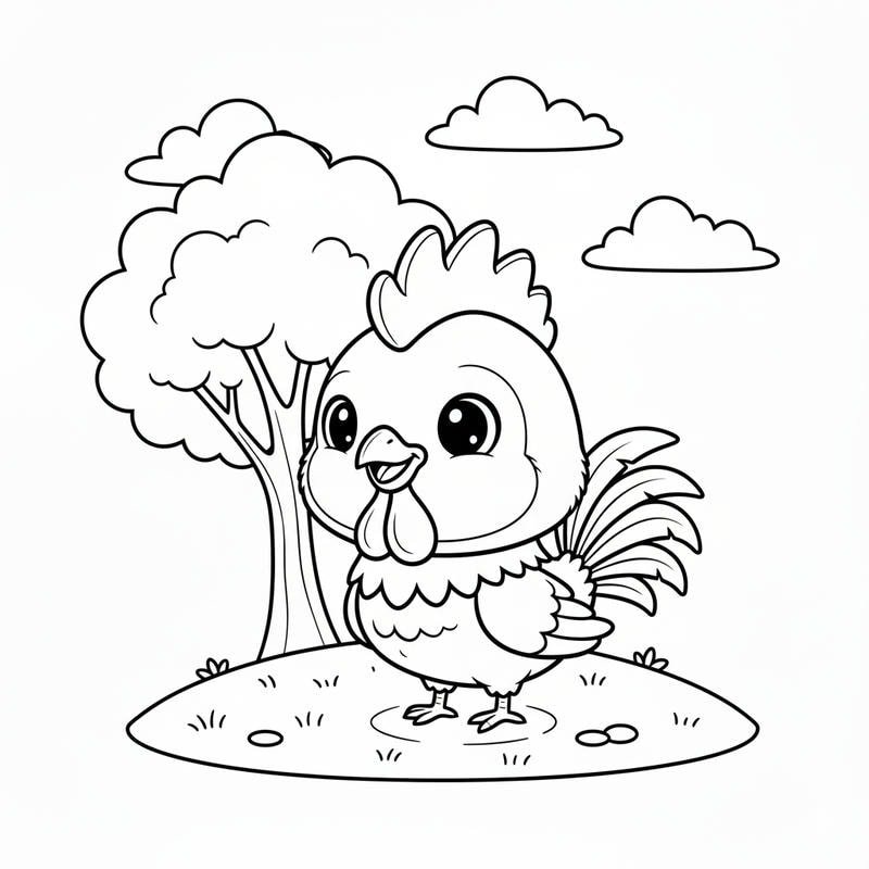 tranh tô gà trống phong cách hoạt hình