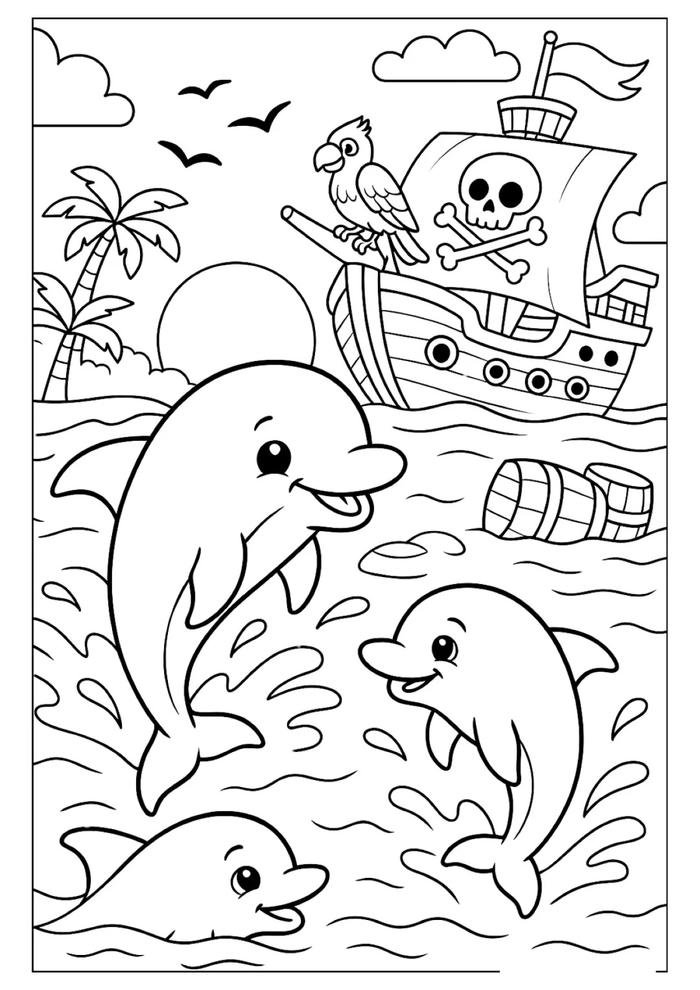 tranh tô màu cá heo chi tiết đẹp mắt