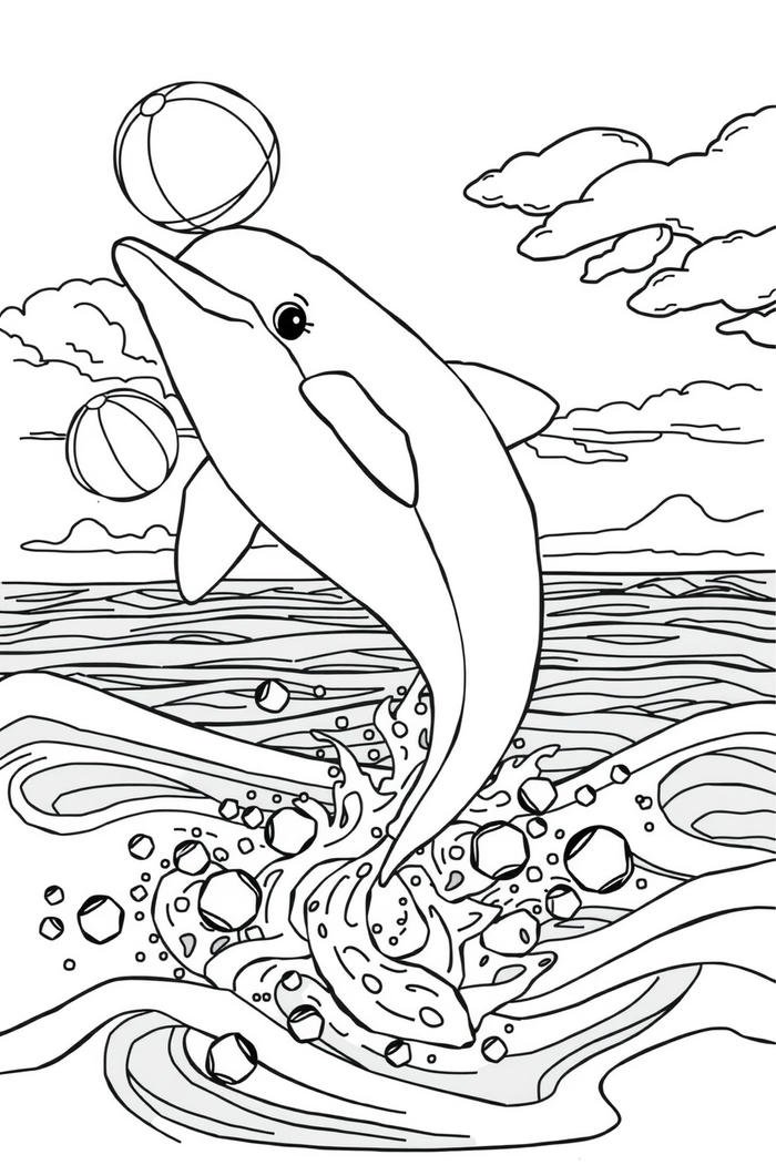 tranh tô màu cá heo đơn giản nét rõ