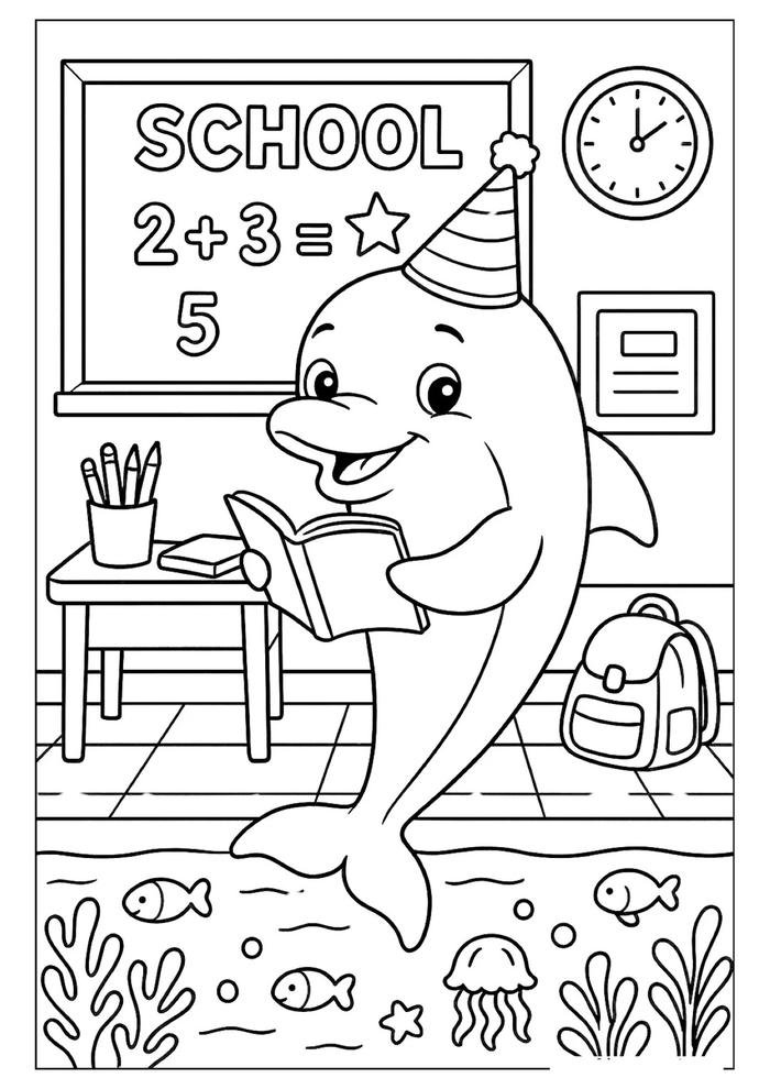 tranh tô màu cá heo hình lớn dễ tô