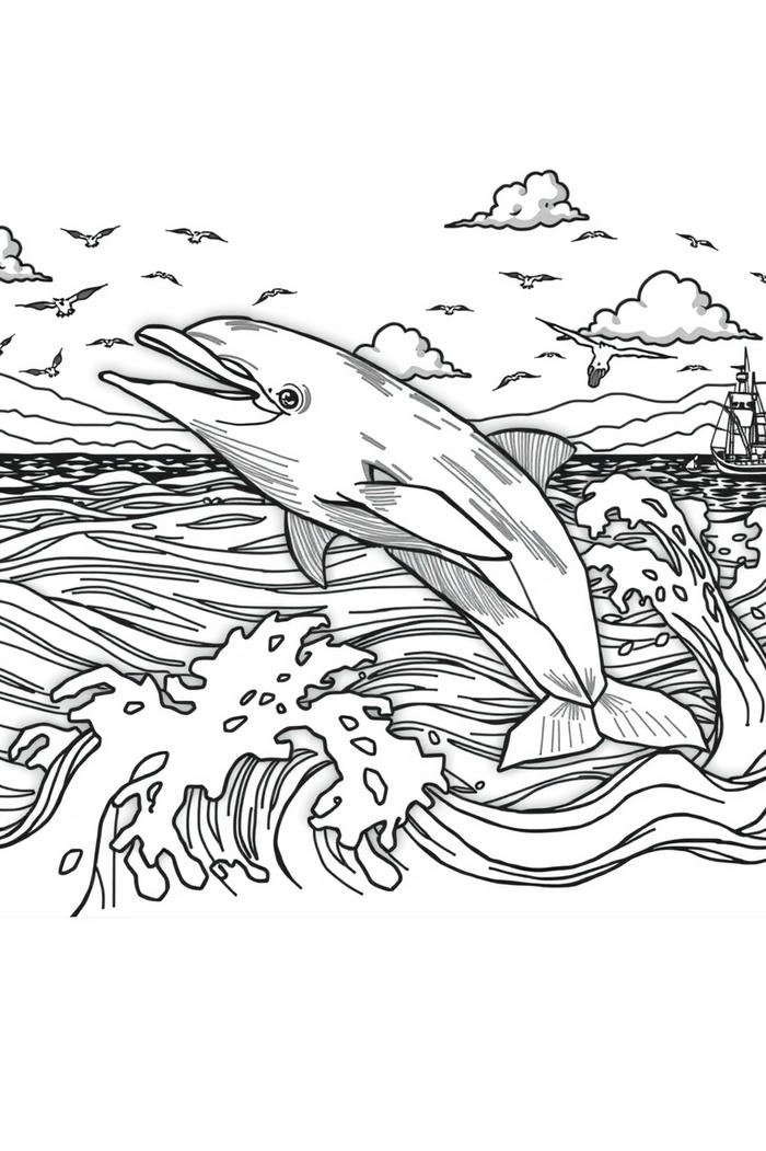 tranh tô màu cá heo nhảy lên cao