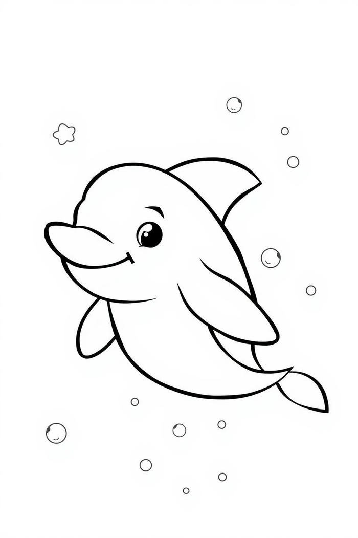 tranh tô màu cá heo phong cách cartoon