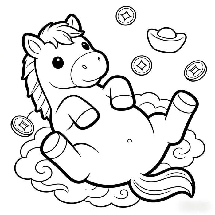 tranh tô màu cảnh con ngựa trên đồng quê