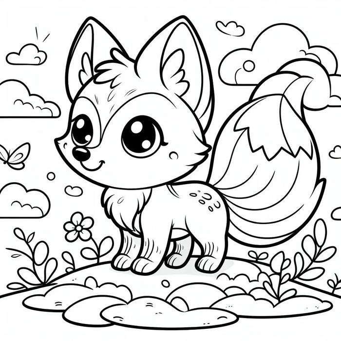 tranh tô màu cáo cute nét đậm