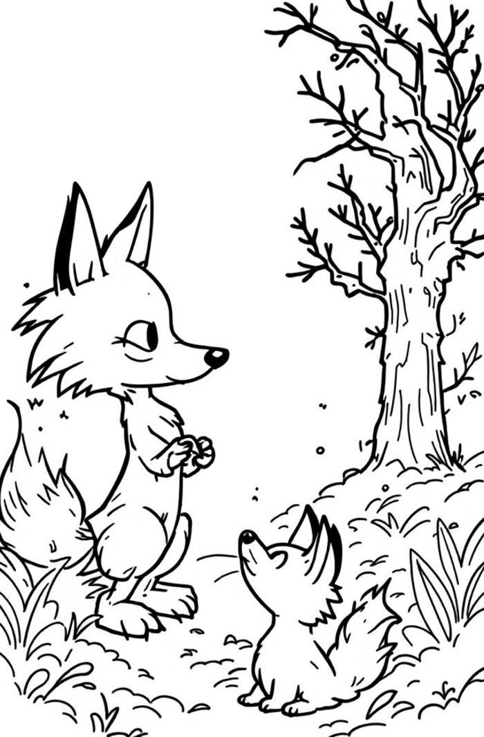 tranh tô màu cáo đứng trong rừng