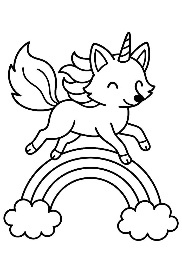 tranh tô màu cáo và cầu vồng