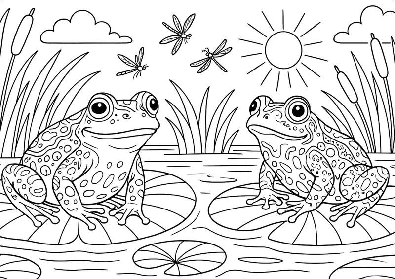 tranh tô màu con ếch nhiều nét tập tô