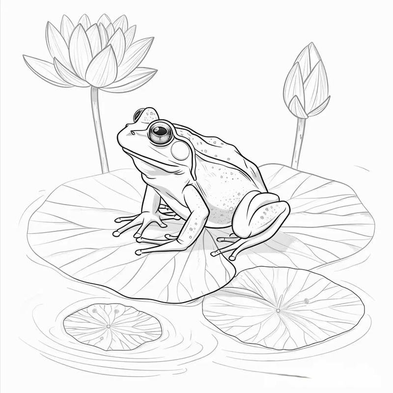tranh tô màu con ếch phác họa đường nét mềm