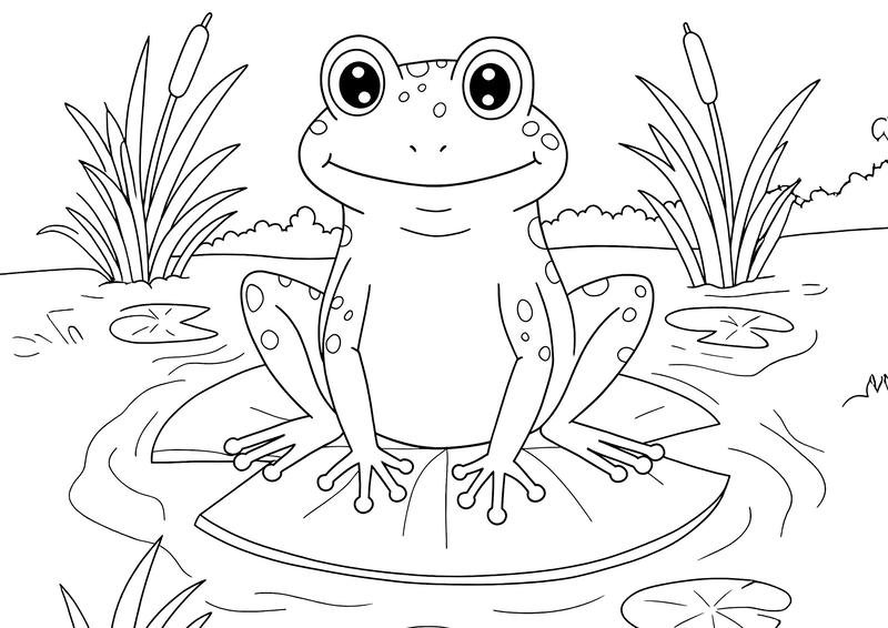 tranh tô màu con ếch tinh nghịch ngồi dưới nước