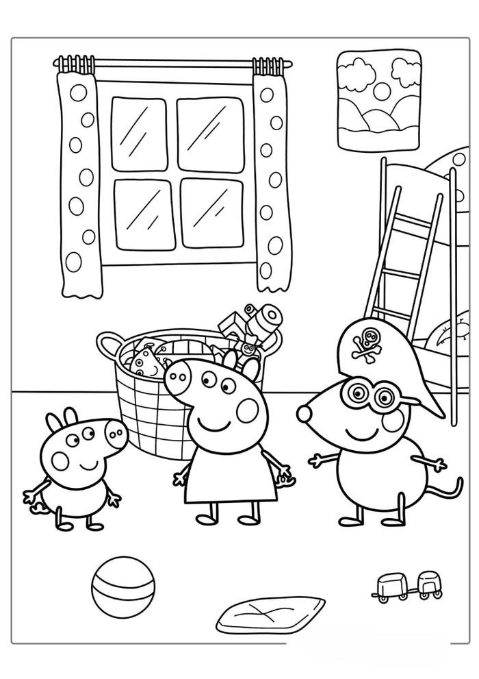 tranh tô màu con heo đang dọn phòng