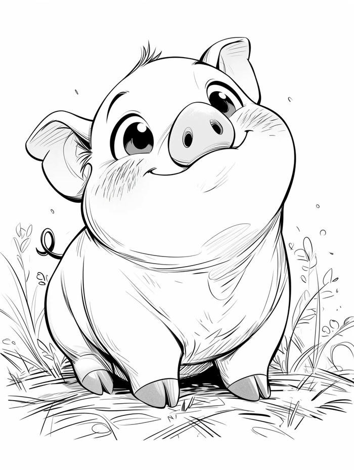 tranh tô màu con heo hoạt hình ngộ nghĩnh