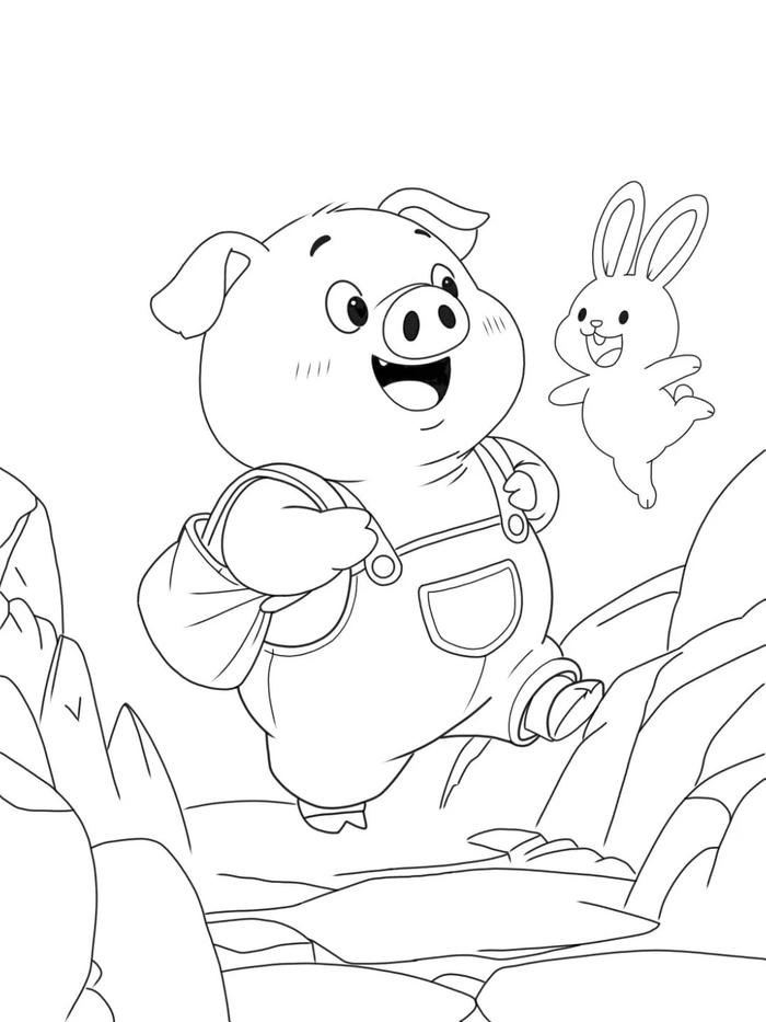 tranh tô màu con heo và thỏ dễ vẽ nét to