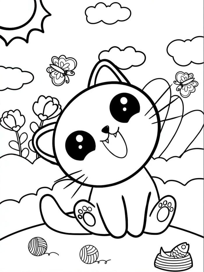 tranh tô màu con mèo cười đáng yêu