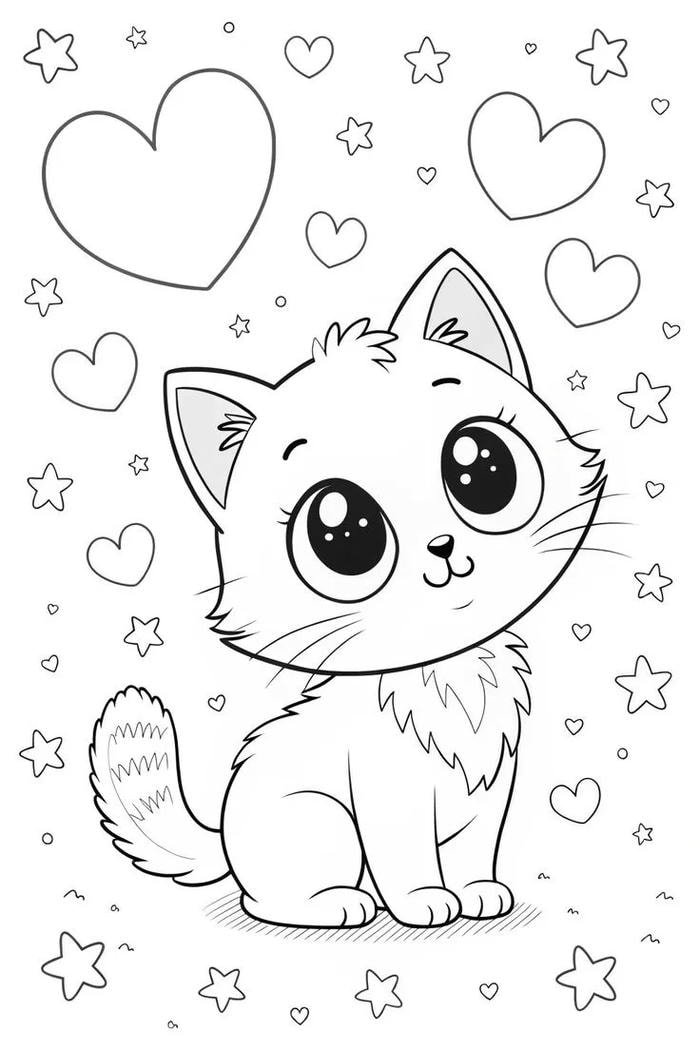 tranh tô màu con mèo dễ vẽ nét lớn cho bé
