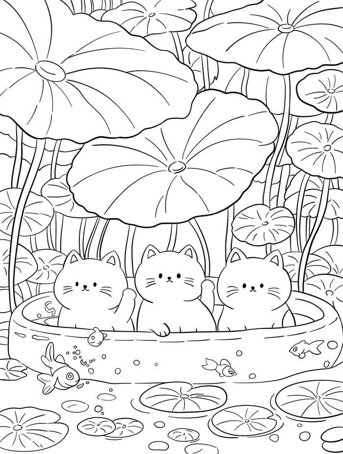 tranh tô màu con mèo hoạt hình ngộ nghĩnh