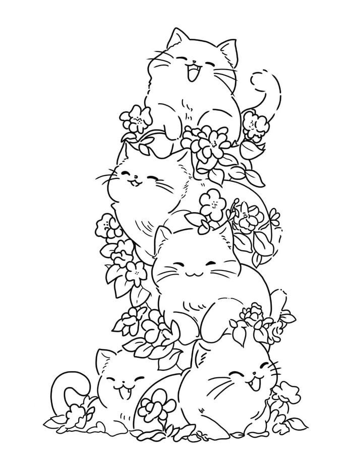 tranh tô màu con mèo nằm trồng lên nhau chi tiết dễ tô