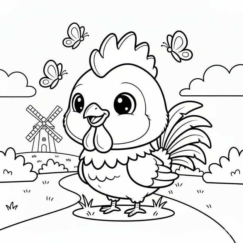 tranh tô màu gà trống bờm xù đẹp