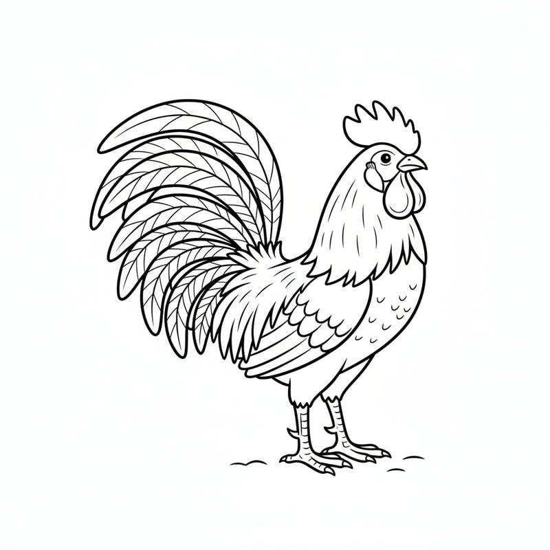 tranh tô màu gà trống đuôi đẹp cho bé