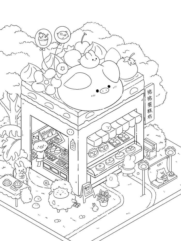 tranh tô màu heo trang trí nhà hoạt hình