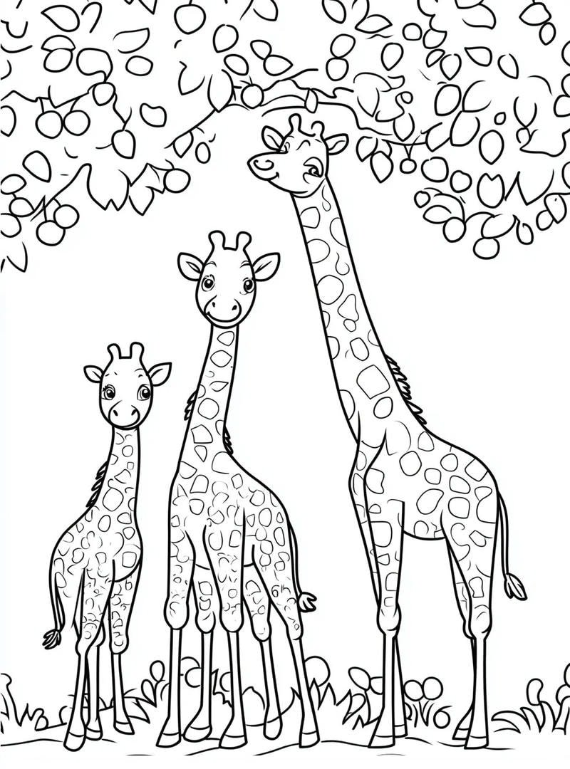 tranh tô màu hươu cao cổ cùng bạn bè