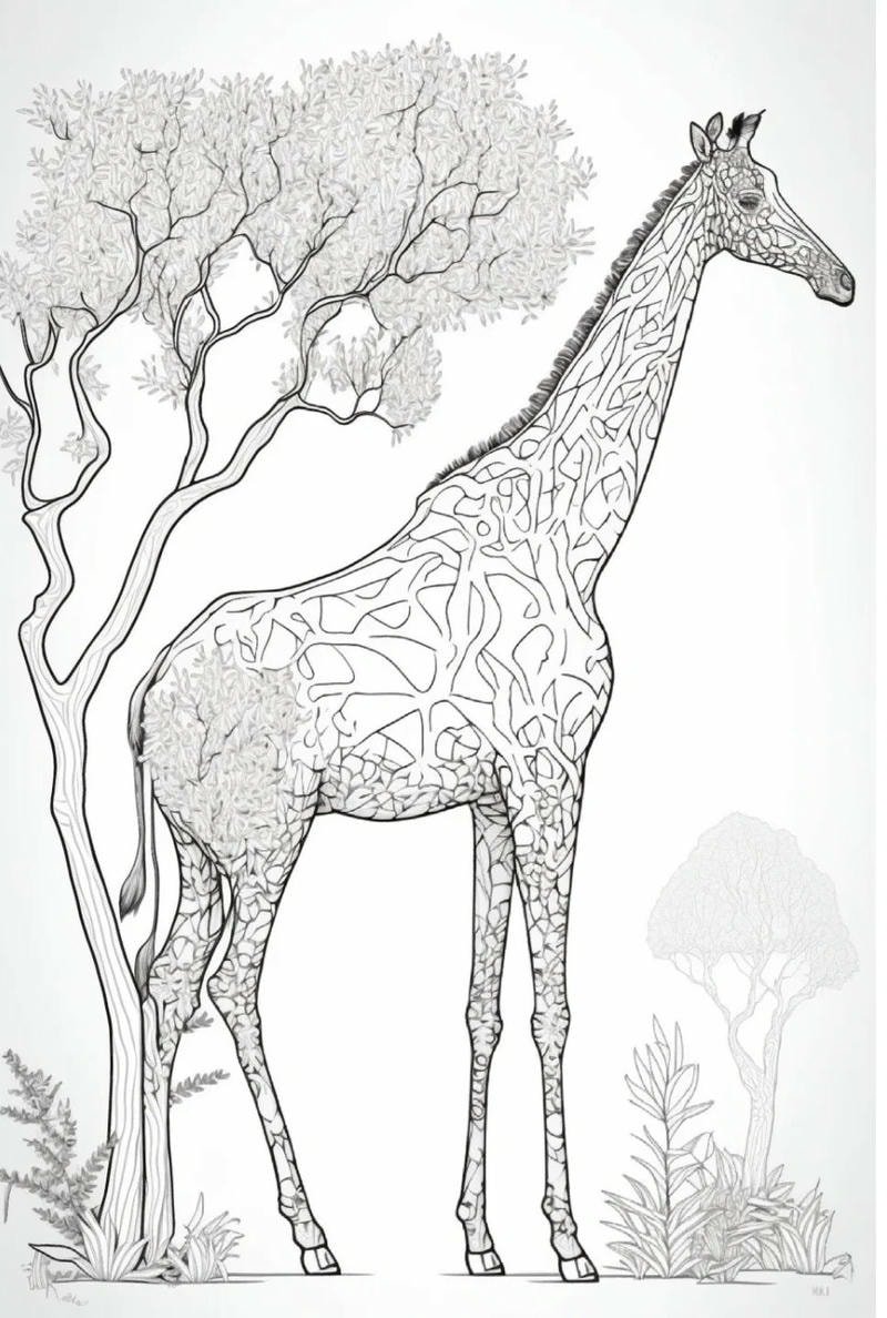 tranh tô màu hươu cao cổ dễ thương