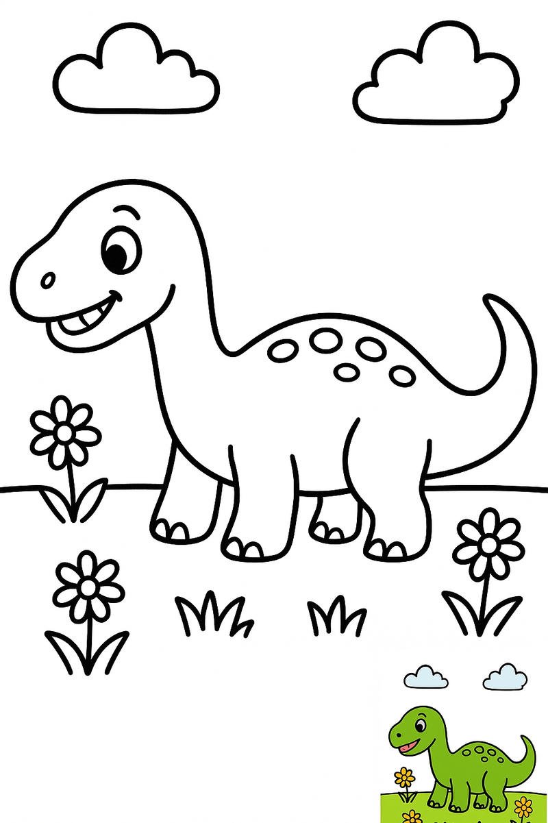 tranh tô màu khủng long ăn cỏ