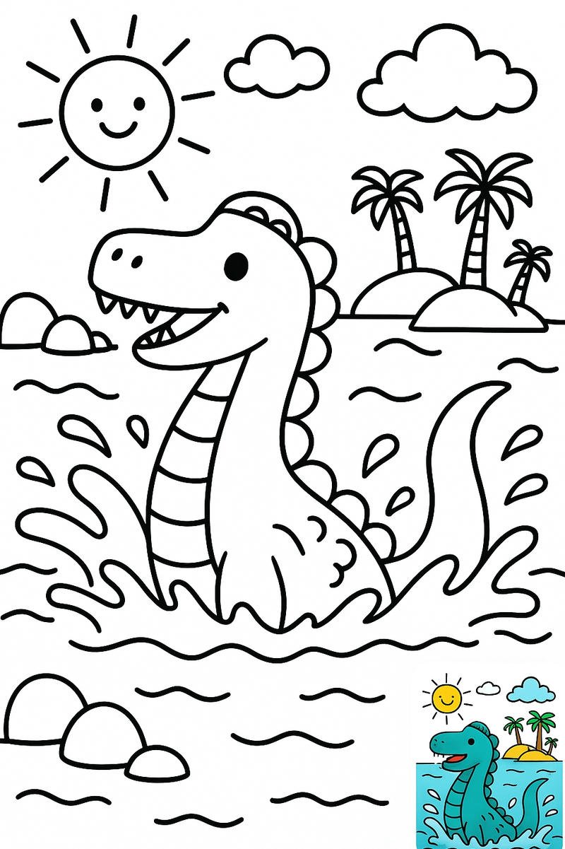 tranh tô màu khủng long cổ dài dễ thương