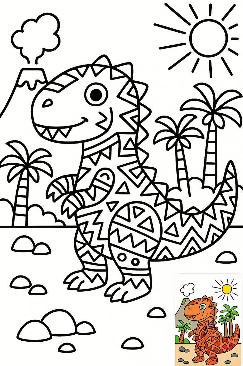 tranh tô màu khủng long vui nhộn